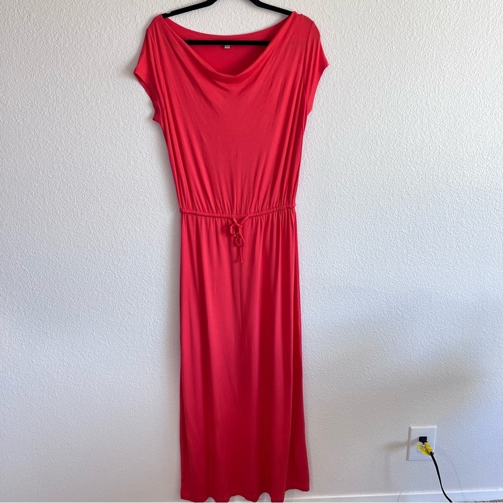 Gap Women's Cowl Neck Drawstring Waist Modal Hot Coral Maxi Dress